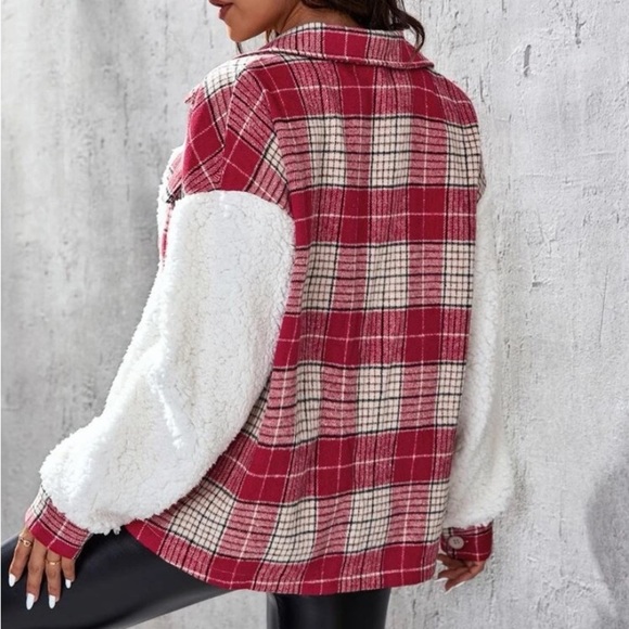 New Teddy jacket button up white and plaid - Picture 2 of 7